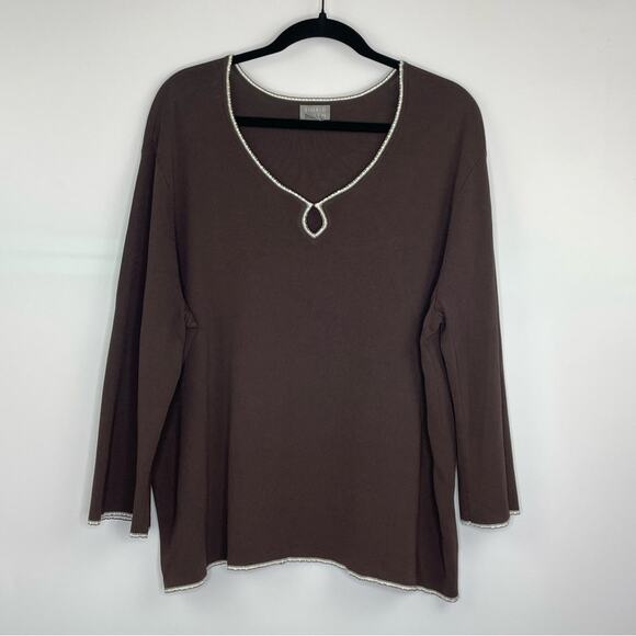 Sigrid Olson brown ribbed knit blouse women's size 2X - Picture 2 of 11